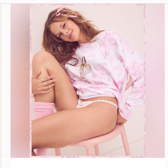NWT SZ S PINK X LOVESHACKFANCY OVERSIZED CREW SWEATSHIRT